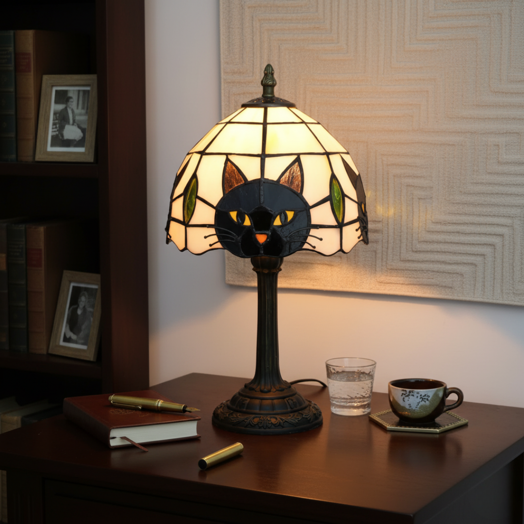 NOCTARA | LÁMPARA GATO NEGRO DE VITRAL