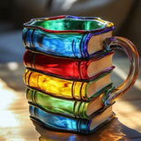 Taza artística 3D colorida con motivo de libros